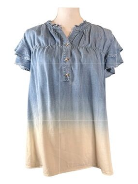 DEMOCRACY Ombre Flutter Sleeve Top, Size L.